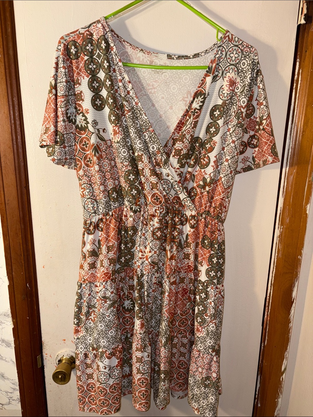 *3 for $25* New Directions weekend Paisley Boho Floral Dress in Rust & Olive